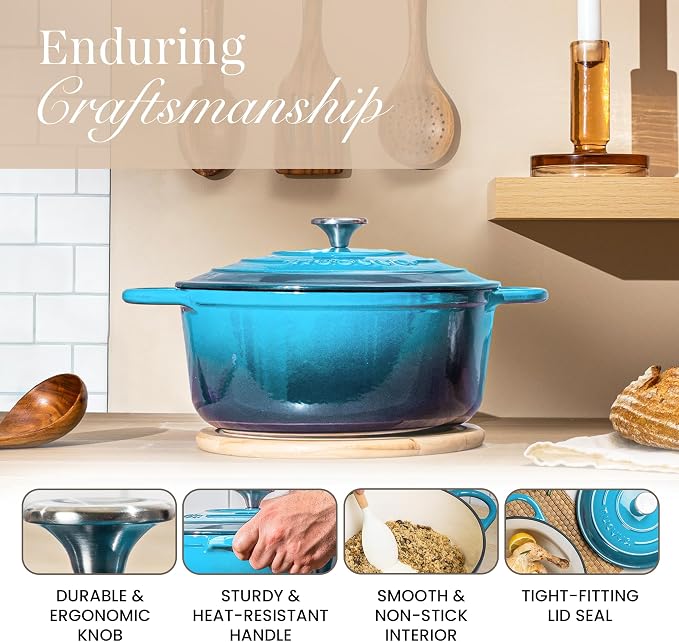 Cast Iron Dutch Oven with Lid – Non-Stick Ovenproof Enamelled Casserole Pot – - Image 7
