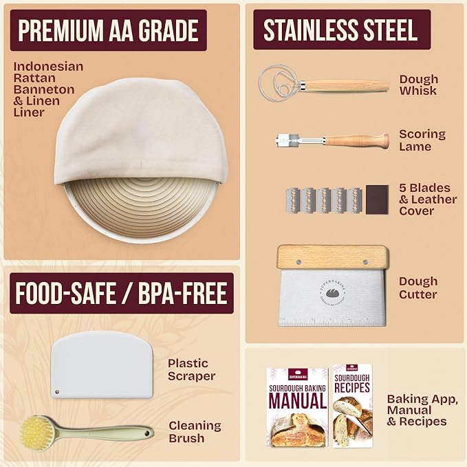 Superbaking Banneton Bread Proofing Basket, Sourdough Bread Baking Supplies - Image 3