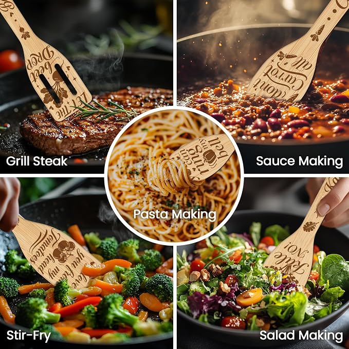 CUTHOLLOW 6PCS Vegetables Wooden Kitchen Cooking Utensil Set, 11.9in Non Toxic - Image 4