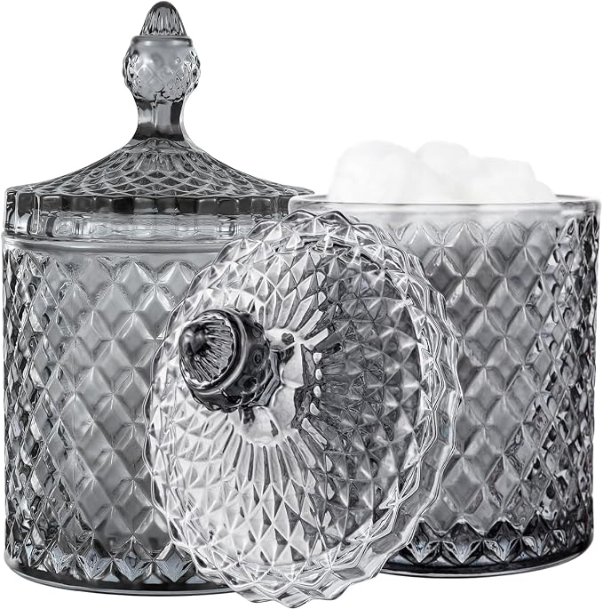 rejomiik 2 Pack Qtip Holder Glass Apothecary Jars by rejomiik