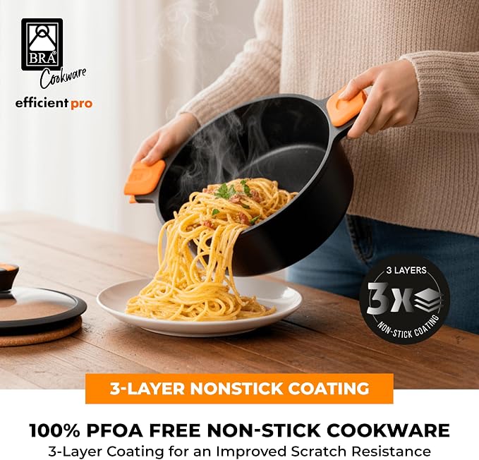 BRA COOKWARE Efficient Pro Nonstick Stock Pot w/Lid | 8 Inch 3.2 Quart Cooking - Image 5