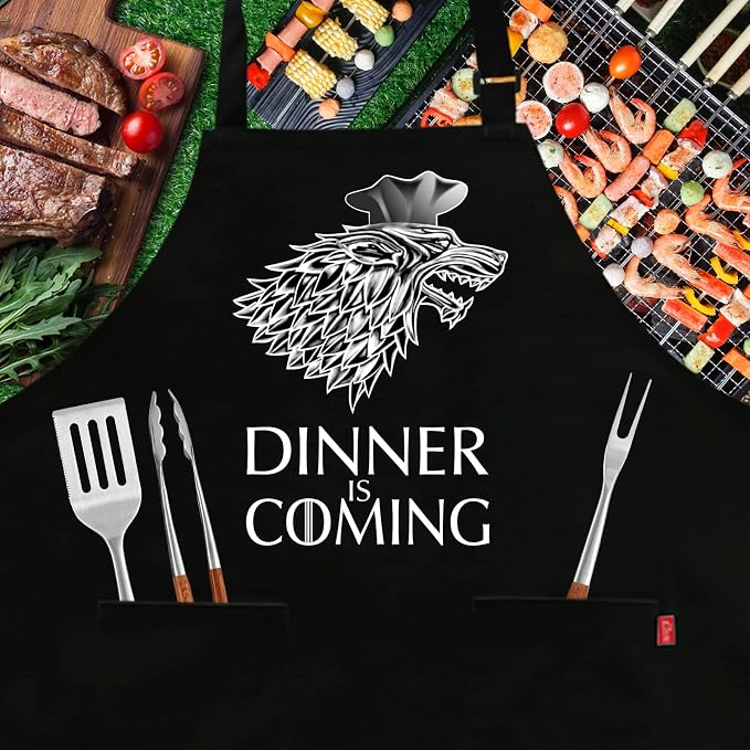 Grill Aprons for Men Women, Dinner is Coming Kitchen Chef Apron - Image 2