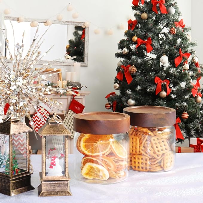 16 oz Glass Jars with Acacia Wood Airtight Lids Spice Jar Herb Storage Canister - Image 7