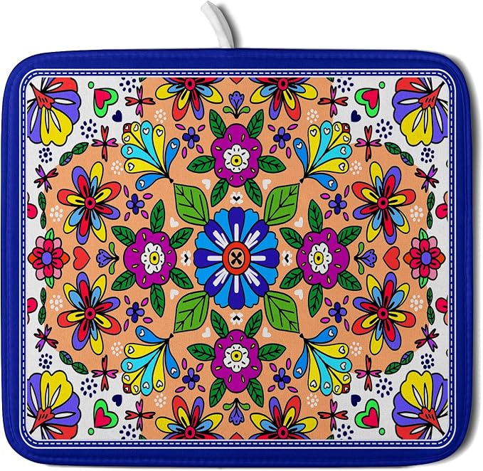 Mexican Talavera Dish Drying Mat Navy Blue Microfiber Dish Drain Pad by Giwawa