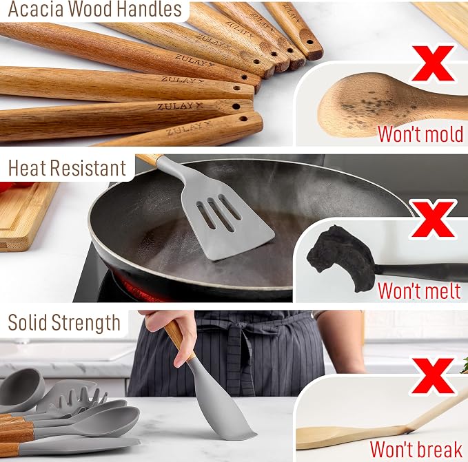 Zulay Kitchen Utensils Set Non-Stick Silicone Cooking Utensils Set - Image 2