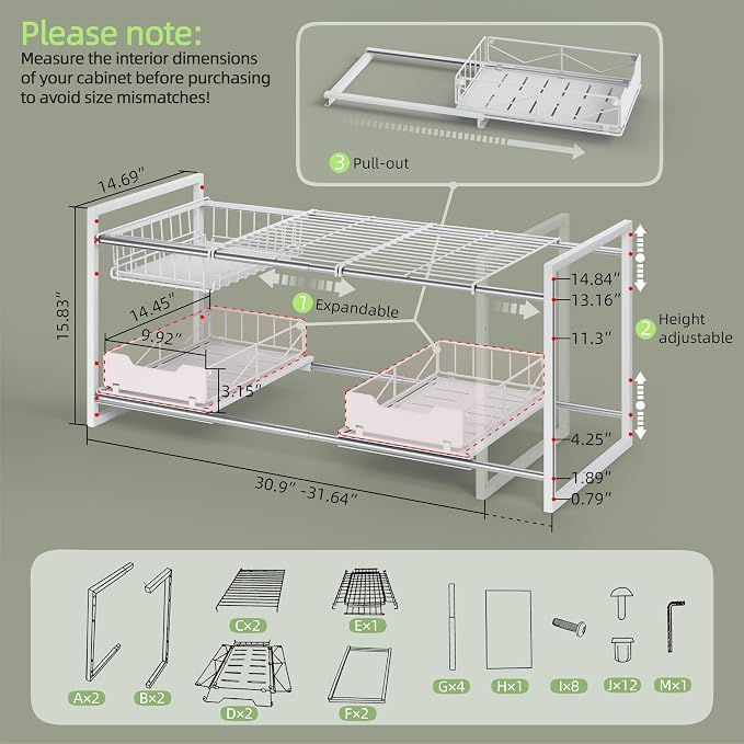 NETEL Under Sink Organizers and Storage, Kitchen Cabinet Organizer, 2 Tier - Image 2