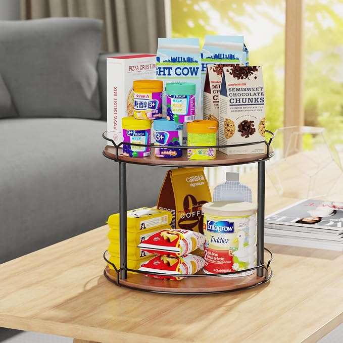 12.4" Lazy Susan Organizer 2 Tier, Rotating Spice Rack, Wooden Spinning Spice - Image 7