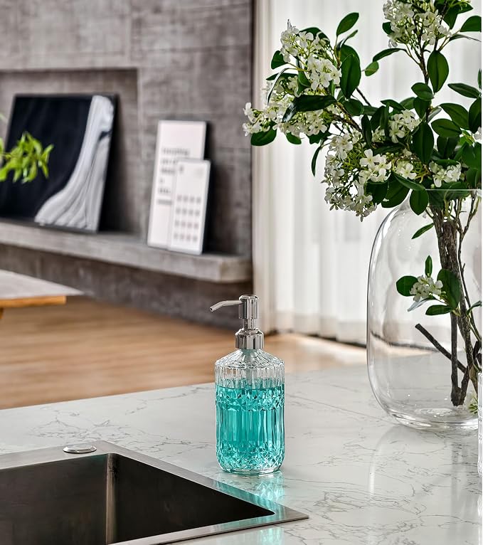 JASAI 18 Oz Embossed Clear Glass Soap Dispenser - Image 5