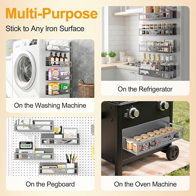 Magnetic Spice Rack for Refrigerator, 4 Pack Metal Magnetic Shelf Organizer for - Image 3