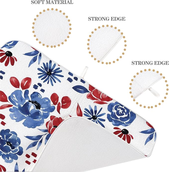 Red Blue Floral Dish Drying Mat 18x24 Inch Vintage 4th of July Drying Mat - Image 7