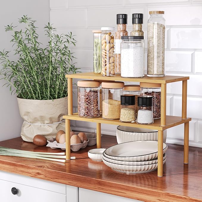 VERTORGAN Cabinet Organizer Shelf, Kitchen Counter Shelves, Bamboo Stackable - Image 6