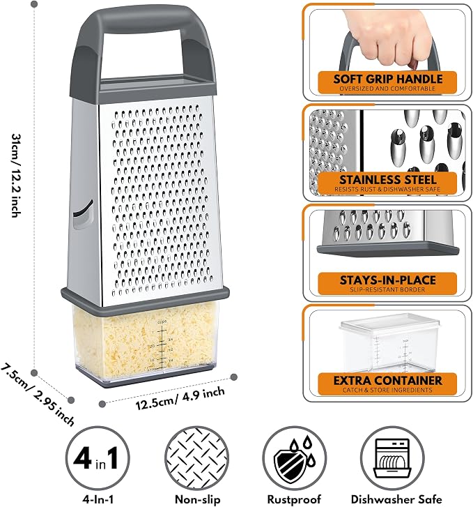 Urbanstrive Cheese Grater With Container, Professional Cheese Grater with Handle - Image 2