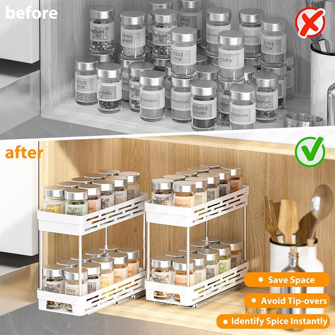Pull Out Spice Rack Organizer for Cabinet, 2 Pack Slide Out Spice Racks - Image 6