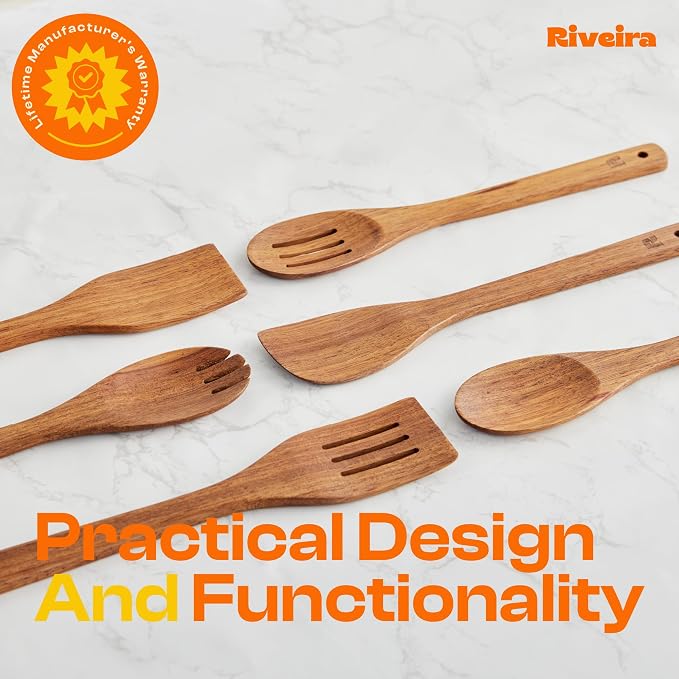 Riveira Teak Wooden Spoons for Cooking Set of 6 – Natural Teak Wooden Cooking - Image 6