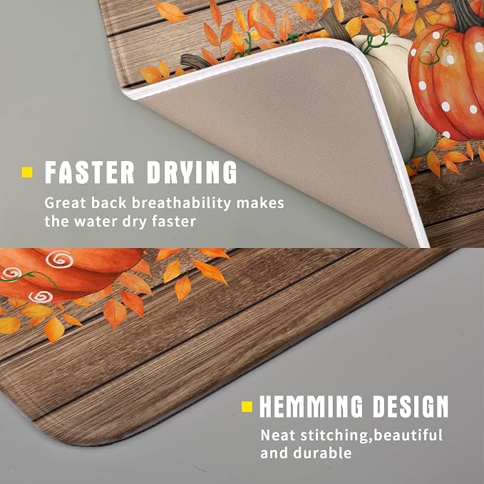 Autumn Pumpkin Dish Drying Mat Rustic Wood Dish Drainer Mats Fast Dry - Image 3