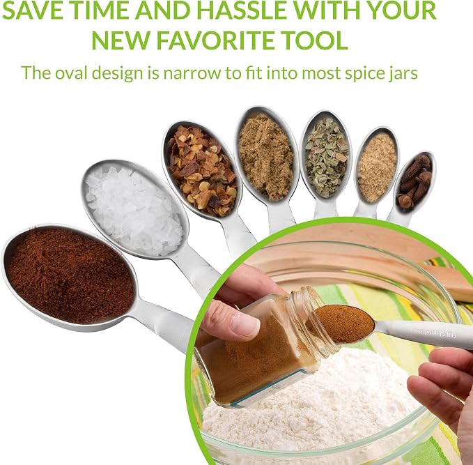 Spring Chef Stainless Steel Measuring Spoons Set of 7, Oval Metal Teaspoon & - Image 4