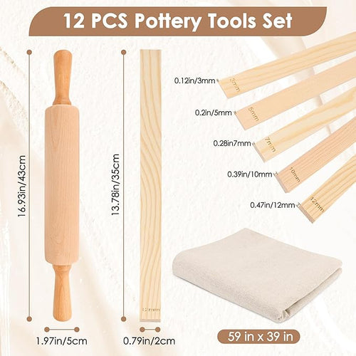 12 Pcs Pottery Tools Set, Include17in Slab Roller - Image 2