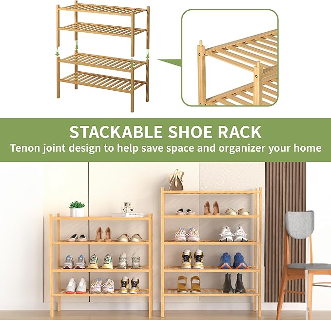 ROMGUAR CRAFT 5 Tier Bamboo Shoe Rack - Image 5