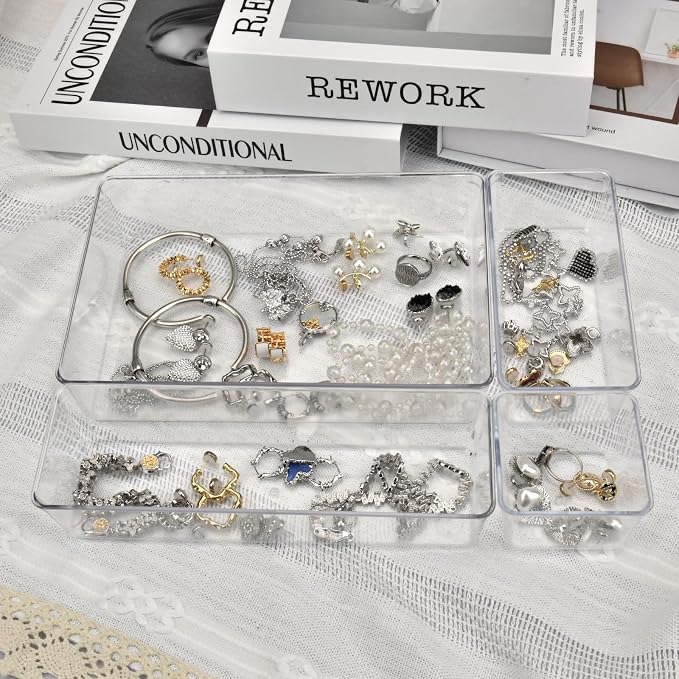 Manalete Drawer Organizers Set of 15, 4 Sizes Clear Plastic Drawer Organizers - Image 4