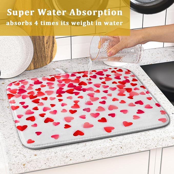 Valentines Dish Drying Mat for Kitchen Counter Hearts Holiday Microfiber - Image 7