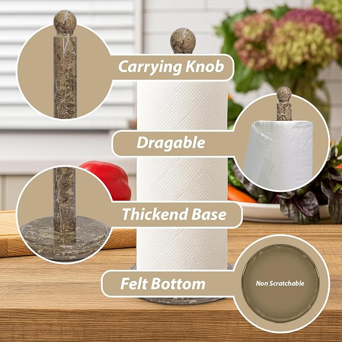 Handmade Fossil Grey Marble Paper Towel Holder – Natural Stone Stand - Image 6
