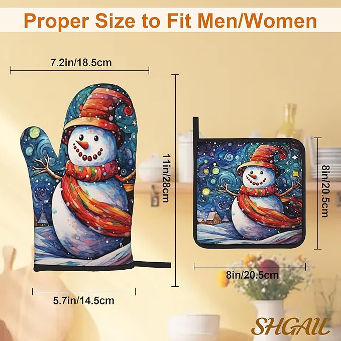 Winter Snowman Oven Mitts & Potholder Set of 4 - Image 3