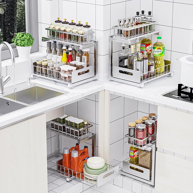 Under Sink Organizer, Heavy Duty Metal Pull Out Cabinet Organizer Slide Out - Image 4