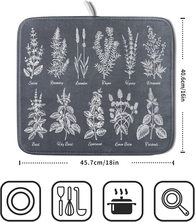 Flower Herbs Dish Drying Mat Wild Plant Dish Rack Mat - Image 2
