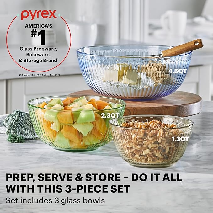 Pyrex Colors Tinted Sculpted Tinted Glass Mixing Bowls - Image 2