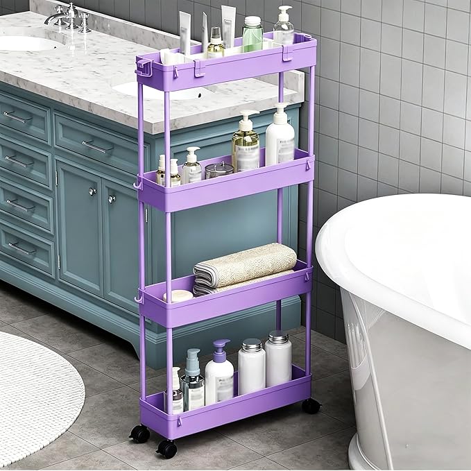 SPACELEAD 2-piece Set Slim Storage Cart 3 Tier, Bathroom Organizer Rolling - Image 3