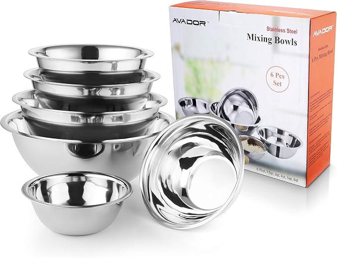 AVADOR Set of 6 Premium Stainless Steel Mixing Bowls Set, Space Saving Nestable by AVADOR