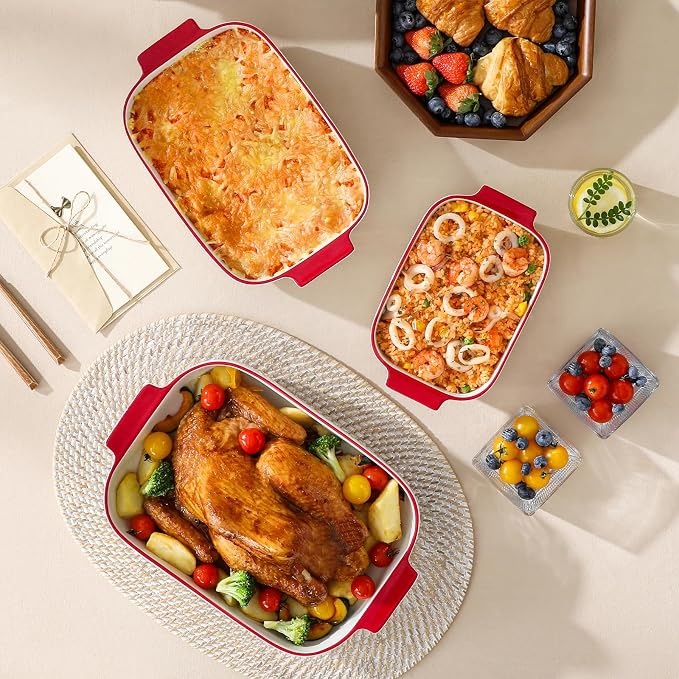 MALACASA Casserole Dishes for Oven, Ceramic Baking Dishes Set of 3, Rectangular - Image 6