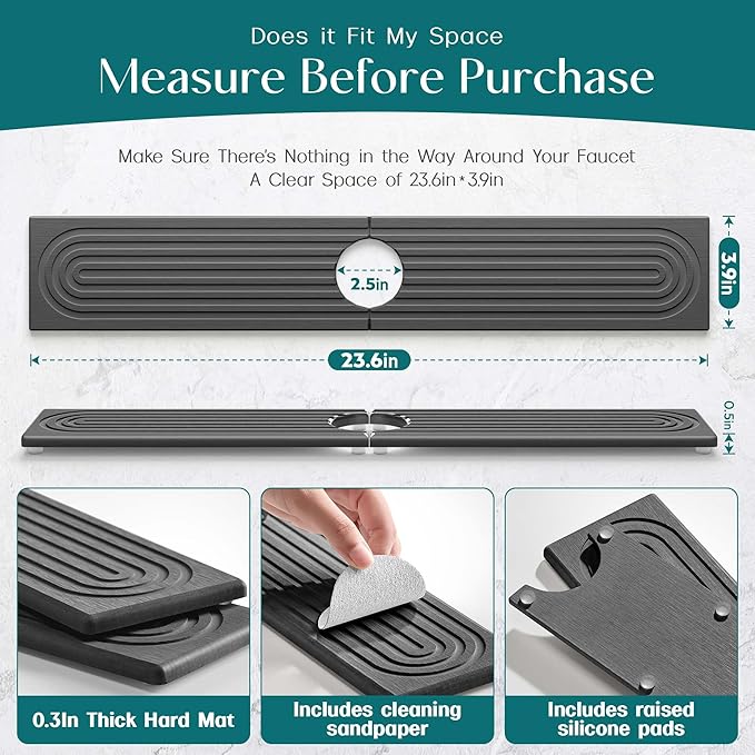 Faucet Splash Guard for Kitchen Sink, Kitchen Sink Faucet Mat - Image 2
