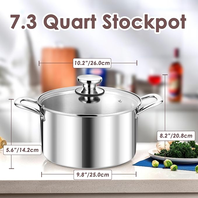Herogo 7.3 Quart Stock Pot, 18/10 Stainless Steel Cooking Pot - Image 2