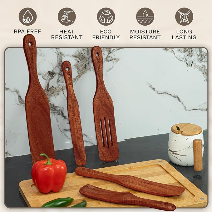 5-Piece Wooden Spurtle Set – Acacia Wood Kitchen Tools - Image 4