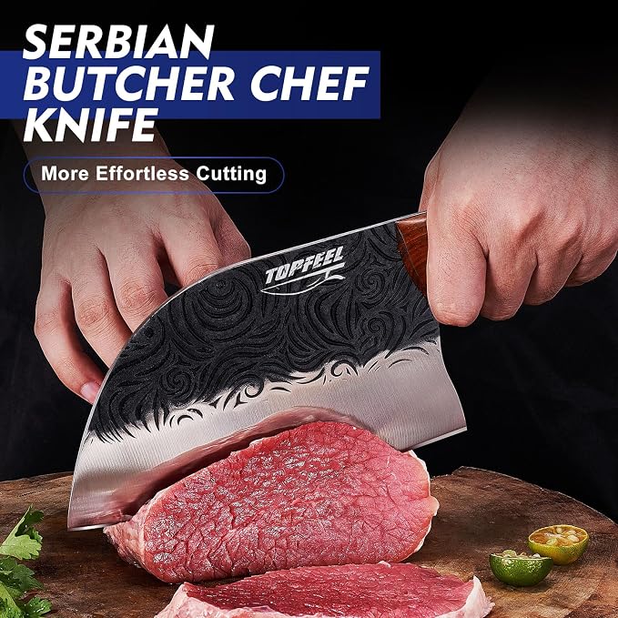 Topfeel Butcher Knife Set 5PCS, Hand Forged Kitchen Knives Set Serbian Chef - Image 2