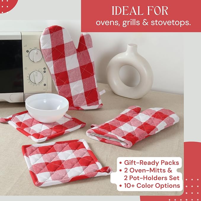 Oven Mitt & Pot Holder Buffalo Plaid Check 100% Cotton Heat Resistant Oven - Image 5