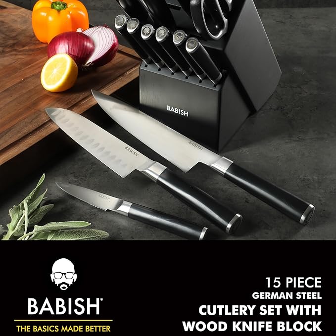 Babish High-Carbon 1.4116 German Steel 15 Piece Full Tang Forged Cutlery - Image 2
