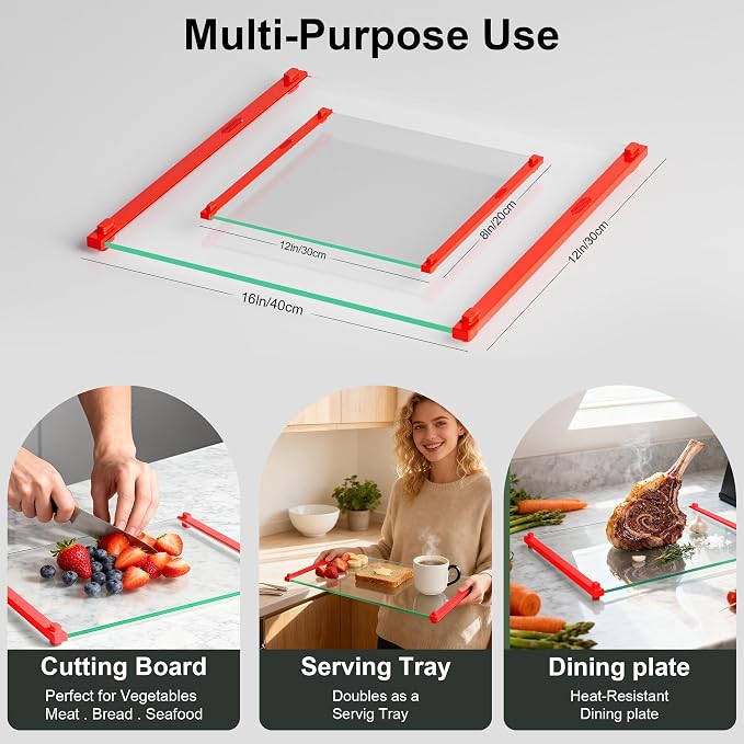2PCS Glass Cutting Board with Silicone Grip, 80% Stronger Shatter Resistance - Image 3