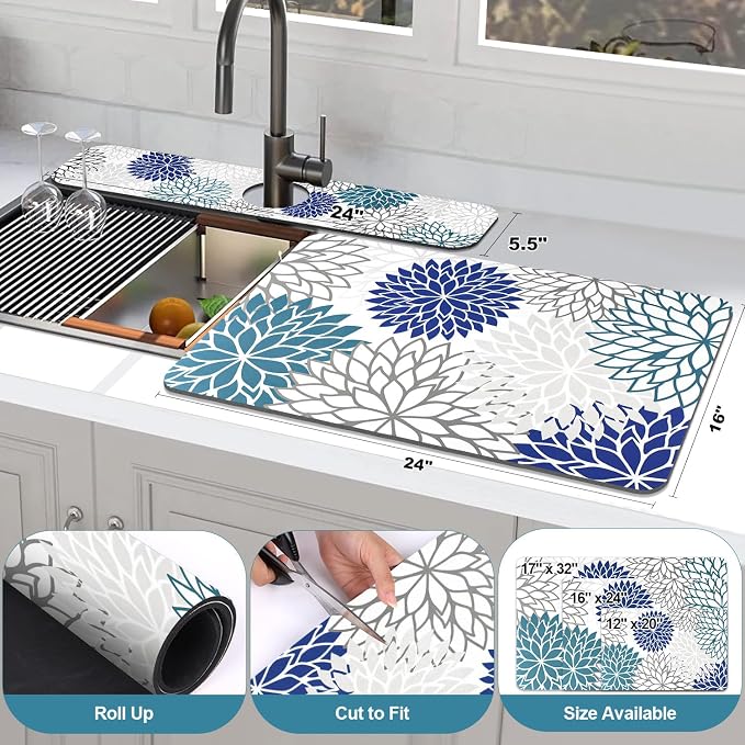 Findosom 2PCS 16" x 24" Dish Drying Mat & 24" x 5.5" Sink Splash Guard - Image 2