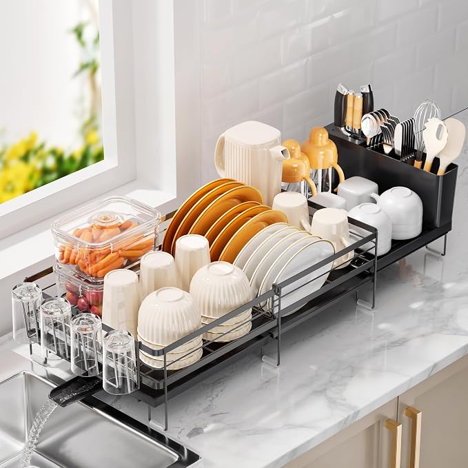 Delamu Stainless Steel Dish Drying Rack, Expandable Dish Drainer, Anti-Rust by DELAMU