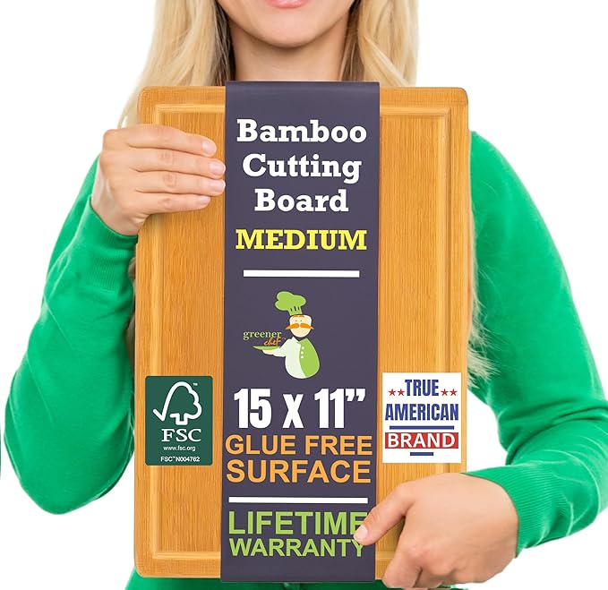 Bamboo Cutting Board – 15 Inch Wood Cutting Boards by GreenerChef
