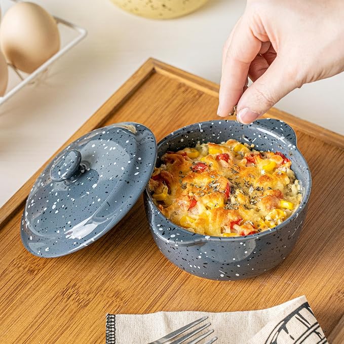 Individual Serving Pot Set of 4-10 Oz Ceramic Mini Cocotte - Image 2