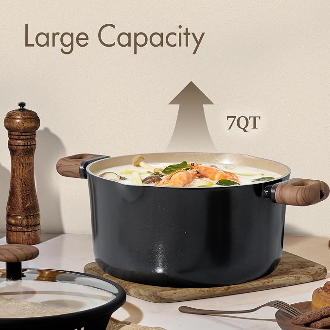 CAROTE Stock Pot with Lid, 7Quart Ceramic Soup Pot Non Toxic, Nonstick Cooking - Image 4