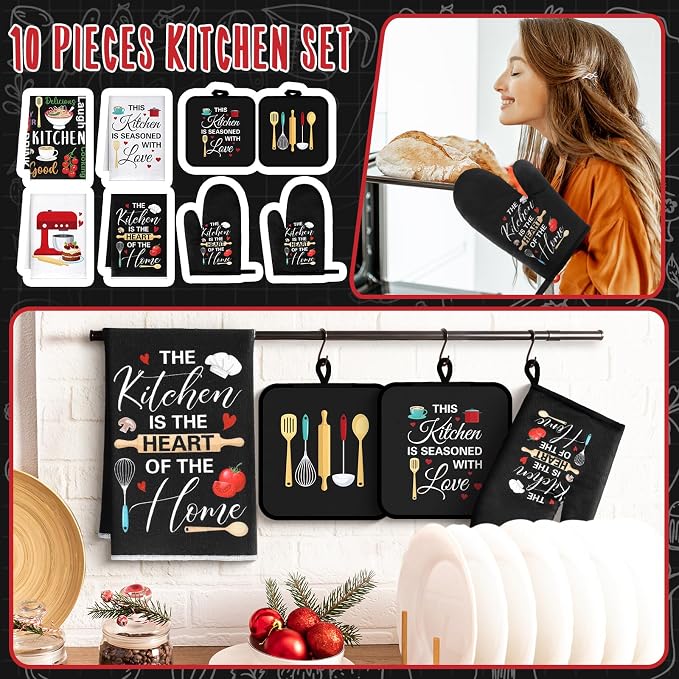Leinuosen 8 Pcs Cuisine Kitchen Decor Accessories Set Farmhouse Towels Oven - Image 2