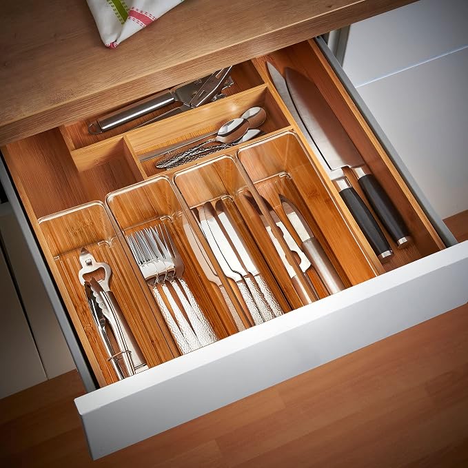 Qilinba 8 PACK Drawer Organizer Bins Bathroom Deep Drawer Silverware Organizers - Image 8