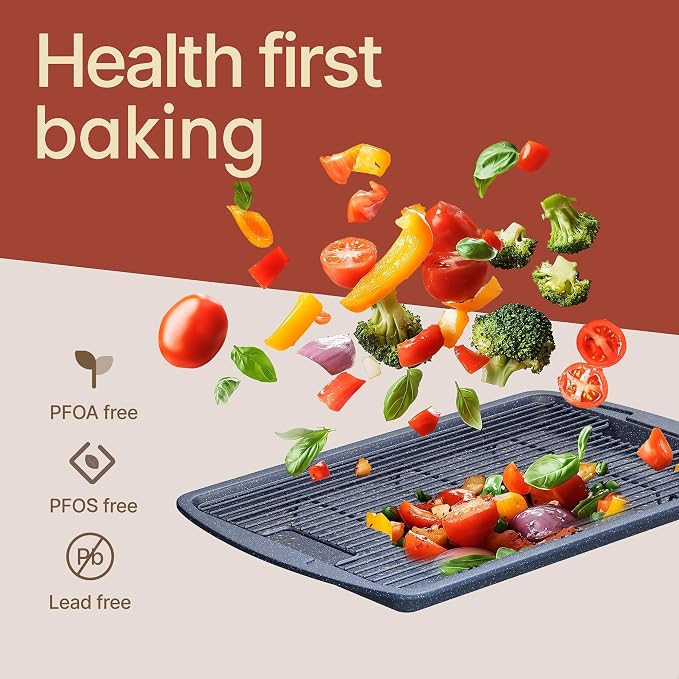 Cookie Sheet with Wire Rack Set, 2-Piece Nonstick Blue Marble Carbon Steel Pan - Image 5