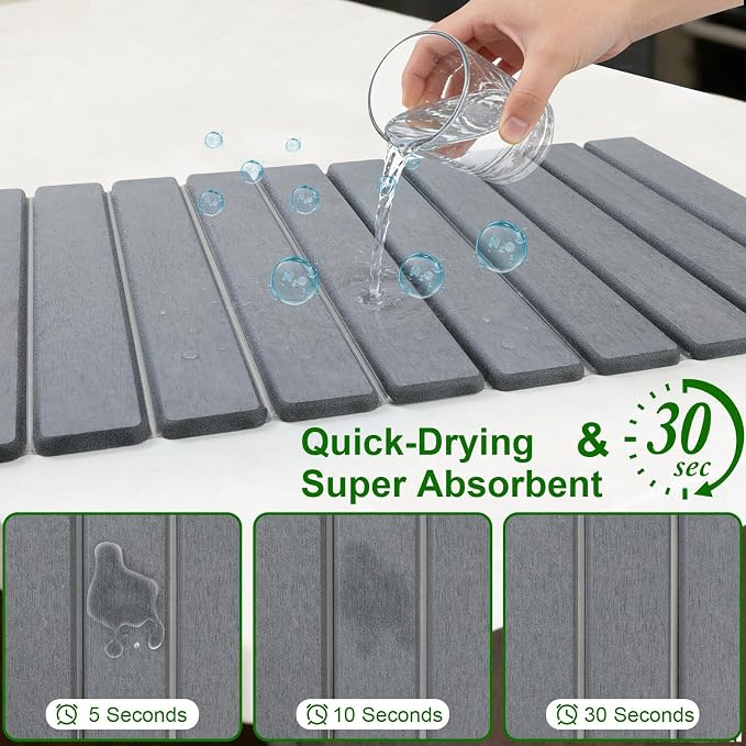 Large Stone Drying Mat for Kitchen Counter, Collapsible Stone Dish Drying Mats - Image 3
