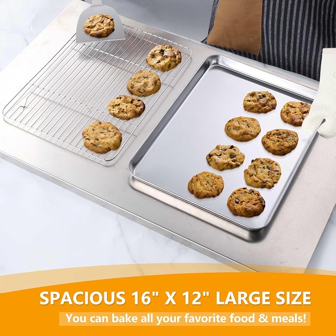 Homikit Baking Sheet with Wire Rack, Metal Baking Tray Jelly Roll Pan with - Image 5