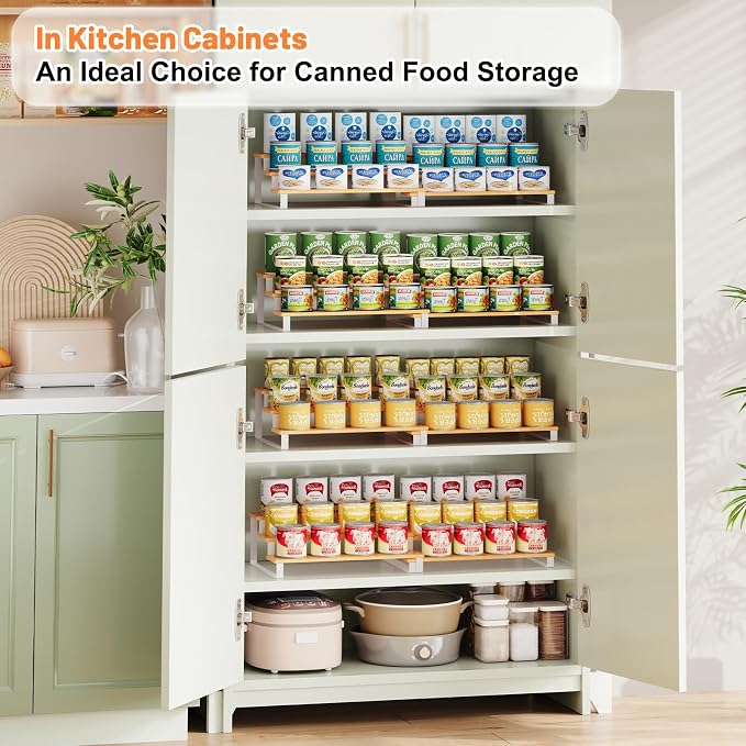 Expandable Can Organizer for Pantry, 3-Tier Adjustable Bamboo & Iron Can Rack - Image 6